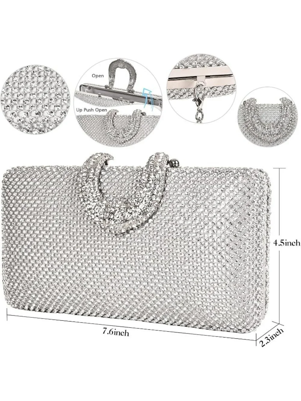 Women's Silver Sparkly Rhinestone Crystal Clutch Purse For Elegant Evening Bag
